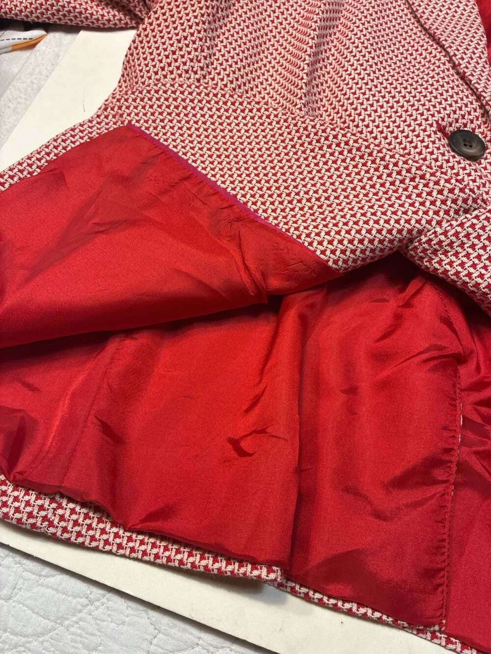 Boden Red and White Textured Houndstooth Single Breasted Blazer Jacket - Picture 11 of 12